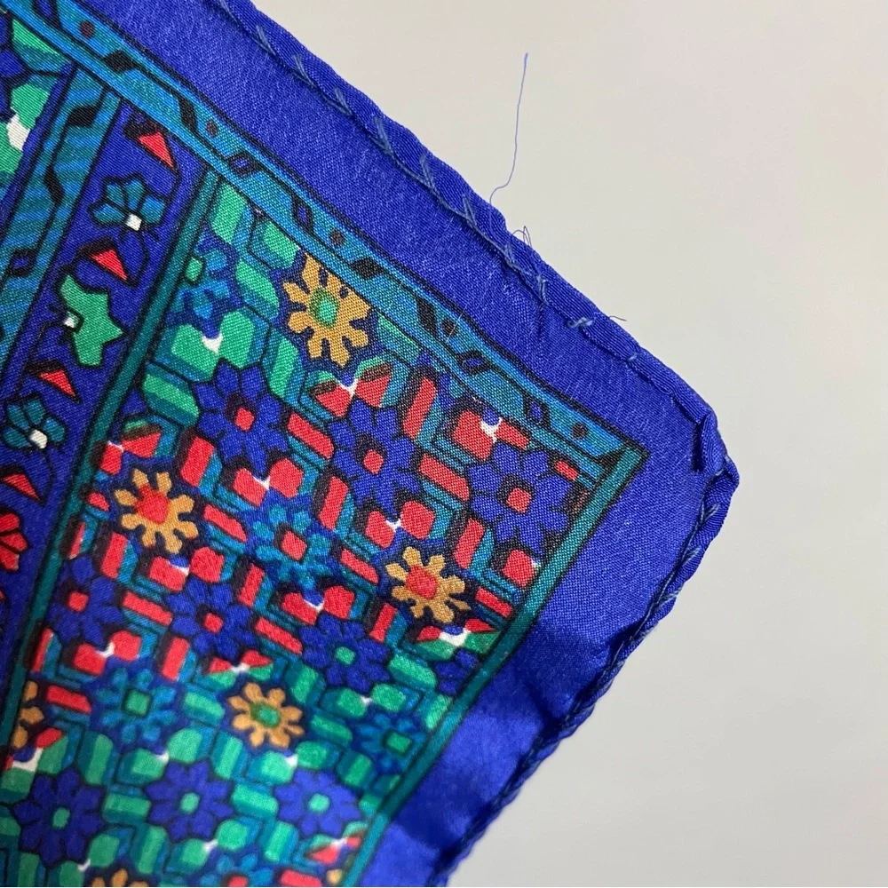 Vintage Blue Scarf Floral Geometric‎ Pattern Long Rectangular Unique Retro Fun